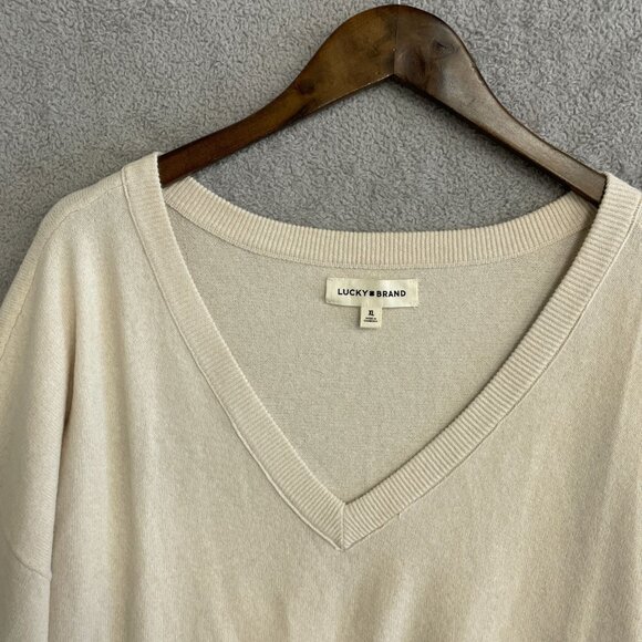 NWOT Lucky Brand Women's XL Cream V-Neck Sweater Relaxed Fit Soft Knit - Picture 8 of 10